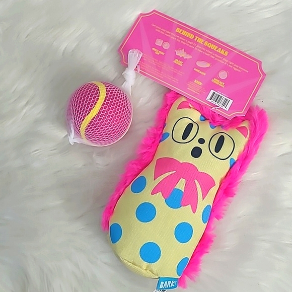 🆕️NWT BARK Purrfect Pitch Cat Bowling Pin Plush Toy & Tennis Ball Medium Dog - Picture 4 of 13